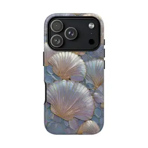 Stained Glass Seashell Phone Case Mosaic Print Blue Coastal Cover for iPhone 17 16 15 14 13 12 11 Pro Max