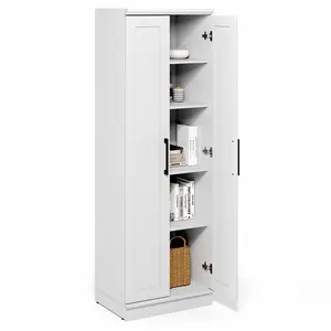 ROBIN Storage Cabinet, 5-Tier Pantry Cabinet with Adjustable Shelves, 23W with 2 Shaker-Doors, Kitchen Cabinet, Organization and Storage, for Pantry, Living Room, Home Office, White