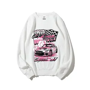 Pink Racing Car Graphic Oversized Sweatshirt, Cute Speed 97 Comfort Cotton Outfit, Fashion Casual Crewneck, Best Valentine's Day Gift for Car Lovers, Boyfriend, Girlfriend, Family & Friends, Perfect Holiday Present