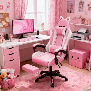 Pink Gaming Chair for Women Ergonomic Design Comfortable Seating Versatile Use Ideal for Long Hours of Gameplay Enhance Your Setup