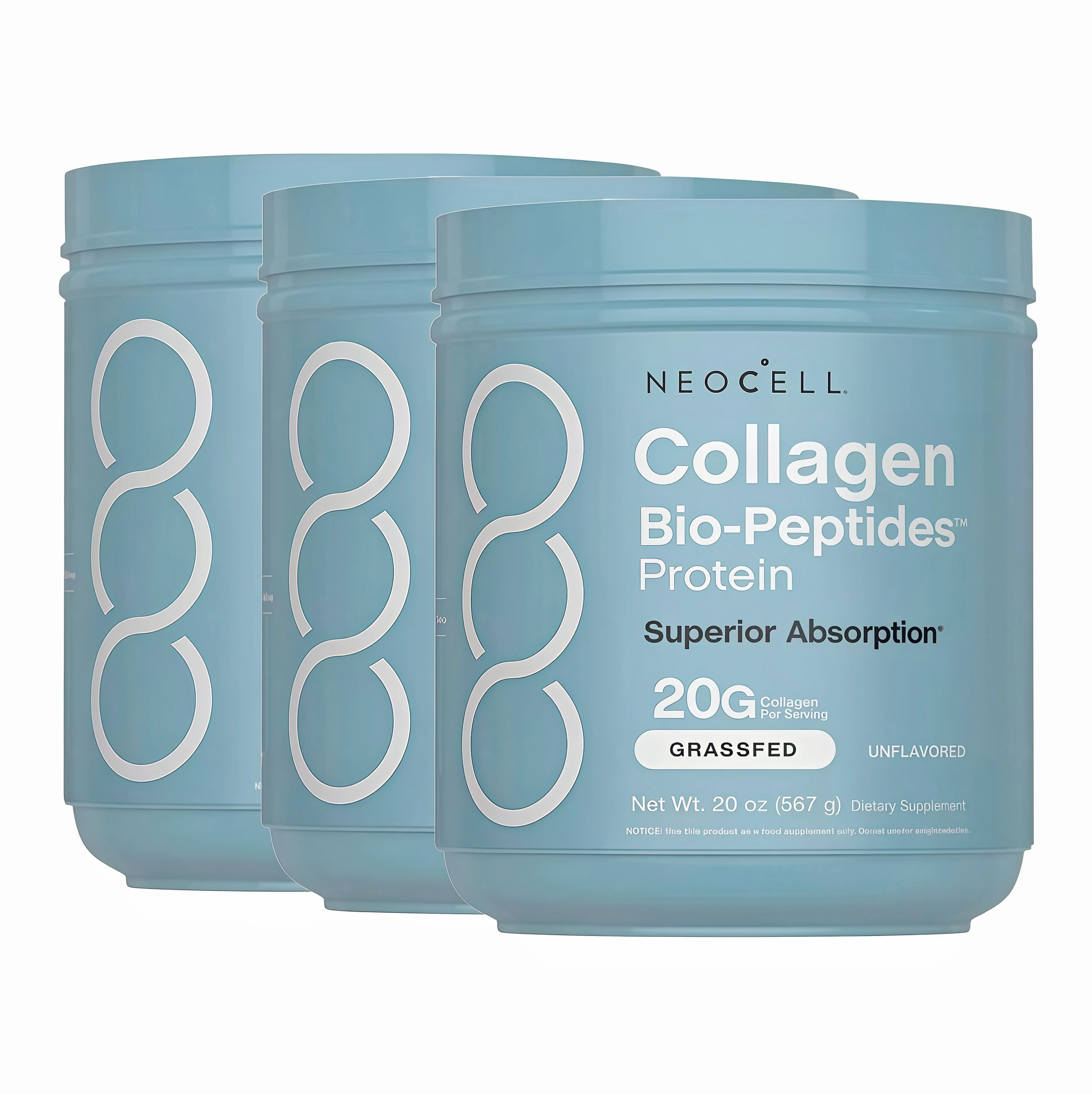 3 Piece NeoCell Collagen Peptides Powder 20oz - Grassfed Protein Supplement IE- Advanced with 18 Essential Amino Acids