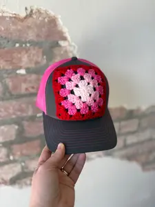 Granny Square Trucker Hat in Red/Pink