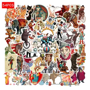 54 Piece Circus Theme Waterproof Sticker Set, Car Water Bottle Luggage Phone Laptop Stickers, Durable & Reusable Decorative Decals