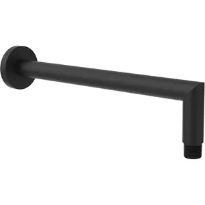 Shower Arm and O-Ring Flange, 12 inch, Solid Brass, Soldered 90 , Both Soldered 1/2 NPT Tapered Threads, Round, Wall Shower Extension, Rain Shower  Extension Arm (Matte Black)