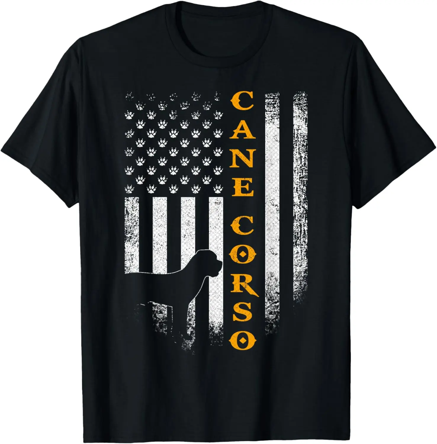 Women's 100% Cotton Vintage Graphic T-Shirt - USA Cane Corso Dog Silhouette, American Flag Print, Round Neck, Short-Sleeve, Plus-Size Lady Clothes, Casual Streetwear Top for Everyday Wear
