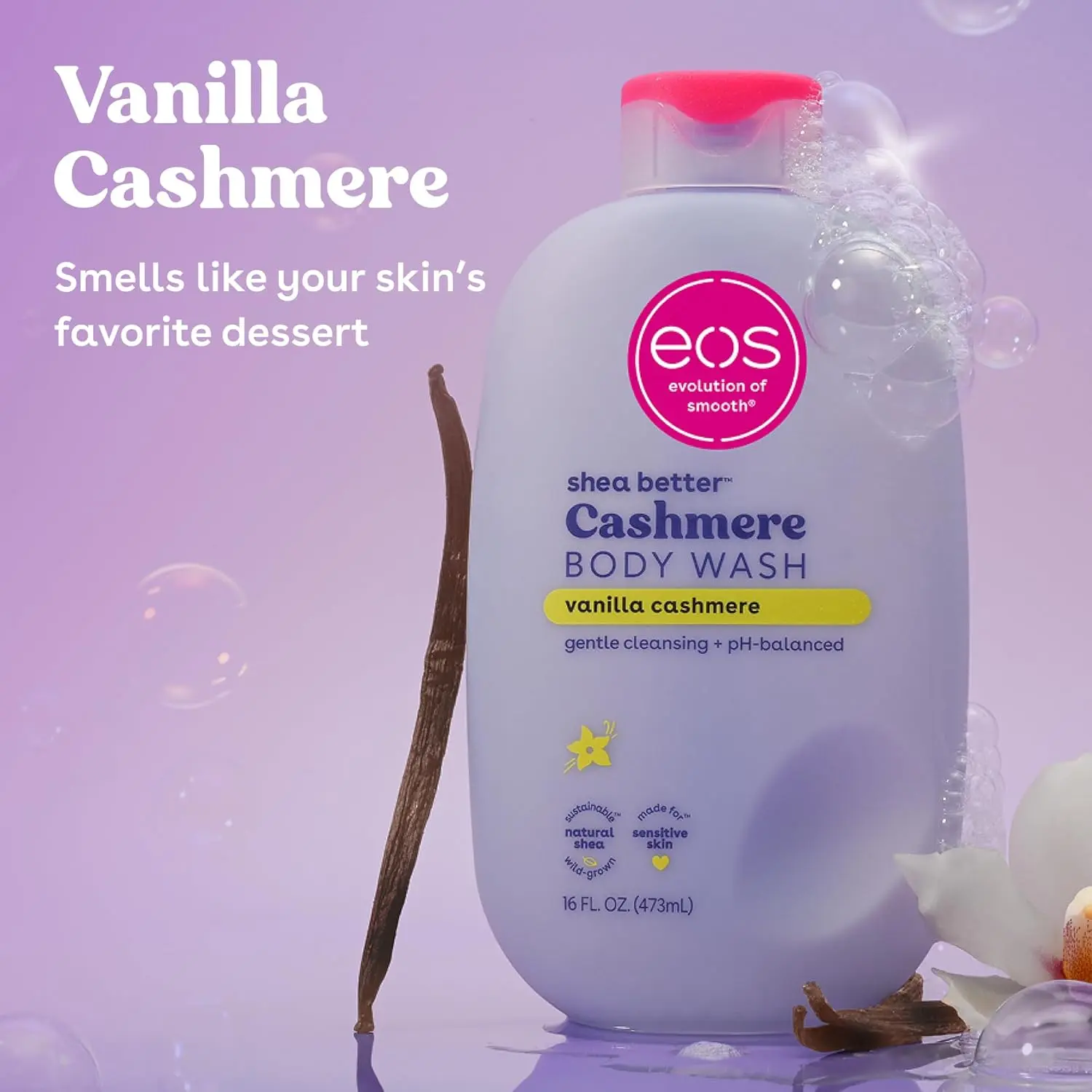 eos Shea Better Body Lotion Vanilla Cashmere, 24-Hour Moisture Skin Care, Lightweight & Non-Greasy, Natural Shea, Vegan, Vanilla Body Lotion, 16 fl oz