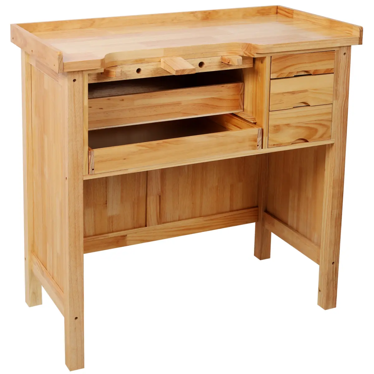 Sturdy Durable Natural Pine Solid Wood Jewelry Workbench - 39" X 39" X 18 ½".5" Fully Assembled Craft Station, Practical Storage Drawers, Reversible Left/Right Arm Supports, Customizable Design for Jewelry Makers' Repair Tasks, Jewelry Maker's Workspace