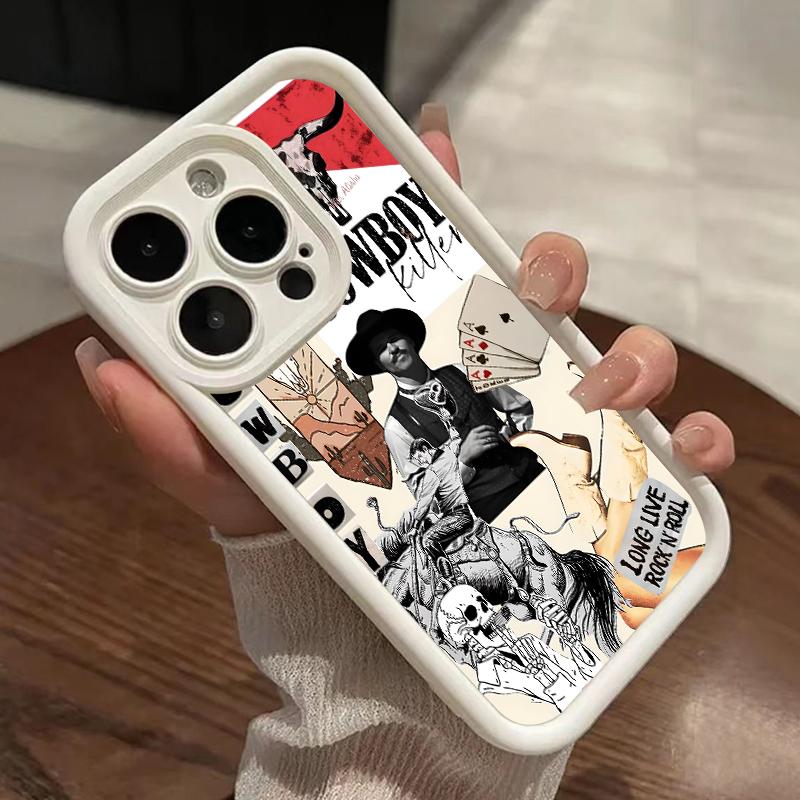 Western Culture Cowboy Pattern Phone Case for iPhone 16 15 14 Pro Max 13 12 11 XR XS Plus Shockproof Full Camera Protection Durable slim Silicone Cover Protective Screen Protector