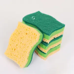 Wood Pulp Sponge for Kitchen, Non-Oil Absorbent Sponge with Scrubber Pad, Fast Foaming Cleaning Sponge Safe for Non-Stick Pans – For Women Men Home Cleaning detergent Multi-Purpose