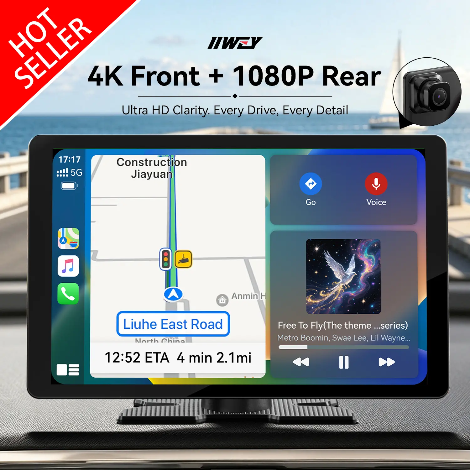 【iK11 4K】11" Wireless Apple CarPlay & Android Auto Screen, Ultra-Slim 0.16" Touchscreen Car Stereo with 4K Dash Cam & 1080p Backup Camera, GPS, Mirror Link, Voice Control, Bluetooth, Audio Output, Car Accessories, #tiktokshopstockup