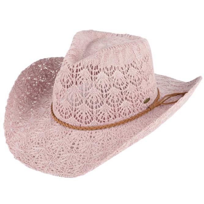 C.C Women's Panama Fedora Summer Horseshoe Lace Knitting Cowboy Hat