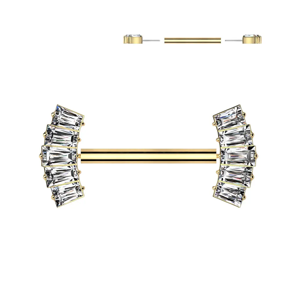5-Baguette CZ Fan Threadless Nipple Barbell – 14G Titanium