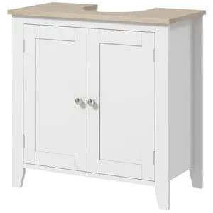 White Bathroom Floor Cabinet - Pedestal Sink Under-Sink Storage Unit with U-Shape Design and Adjustable Internal Shelf