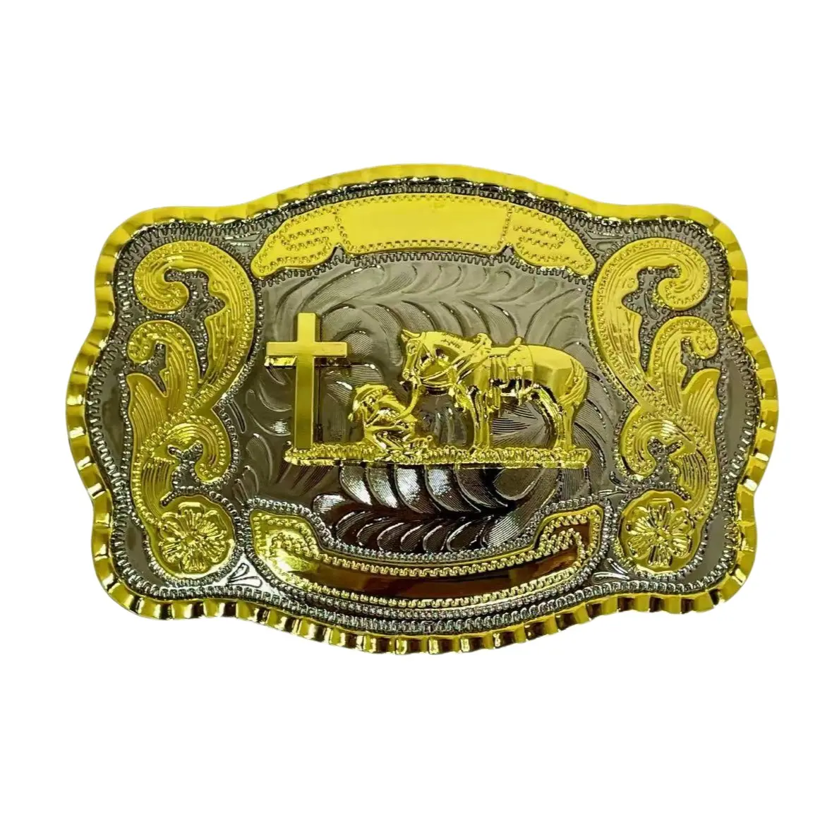Large gold-tone Western cowboy cross belt buckle with a  display picture 1