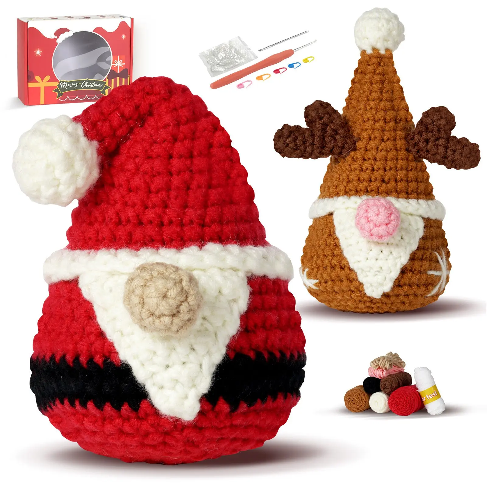 Santa Claus Gnome & Elk Gnome Amigurumi Crochet Kit F07N8-M227