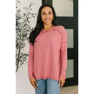 Mellow Mood Heathered Pullover in Dark Red