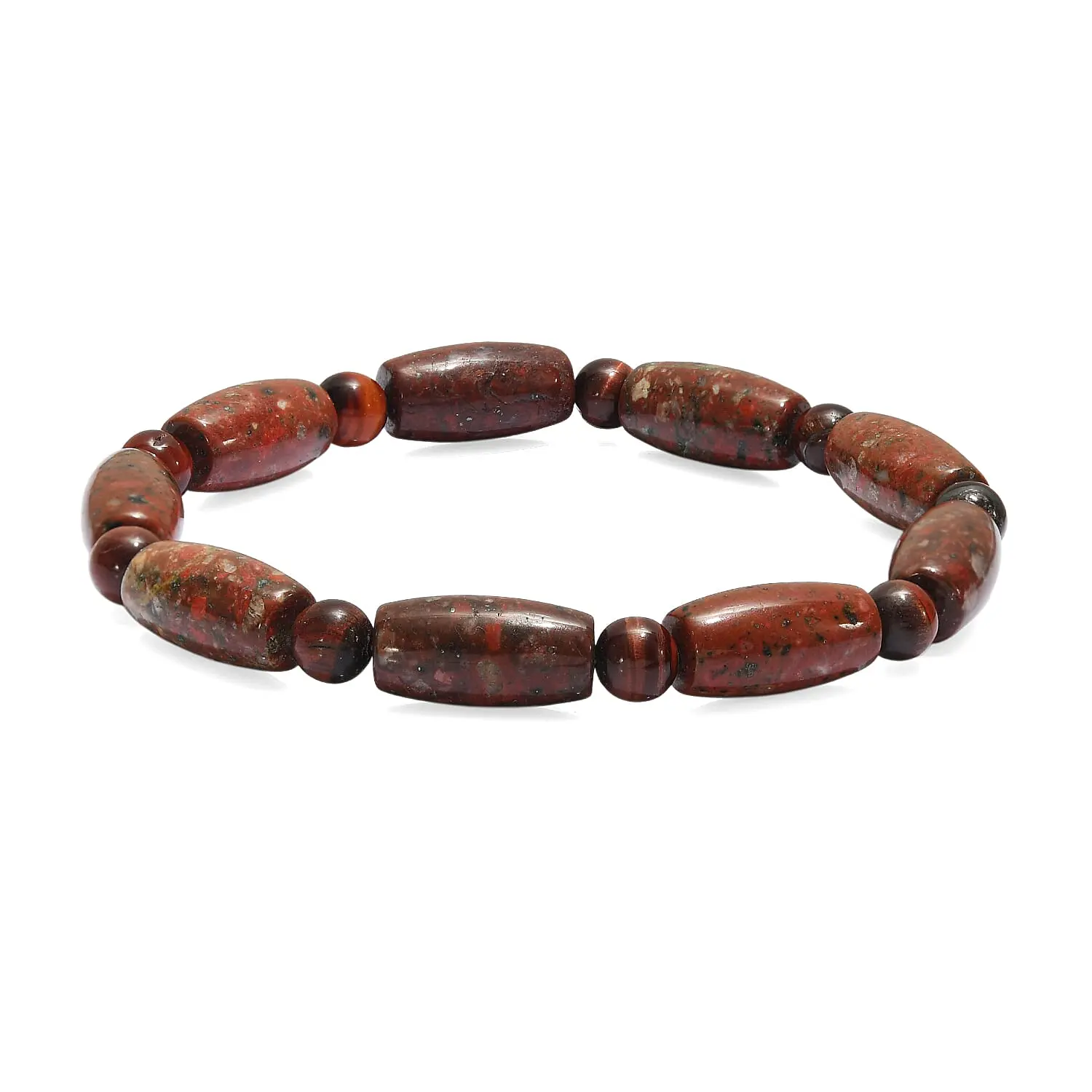 Red Jasper and Red Tiger Eye Beaded Stretch Bracelet 95.00 ctw