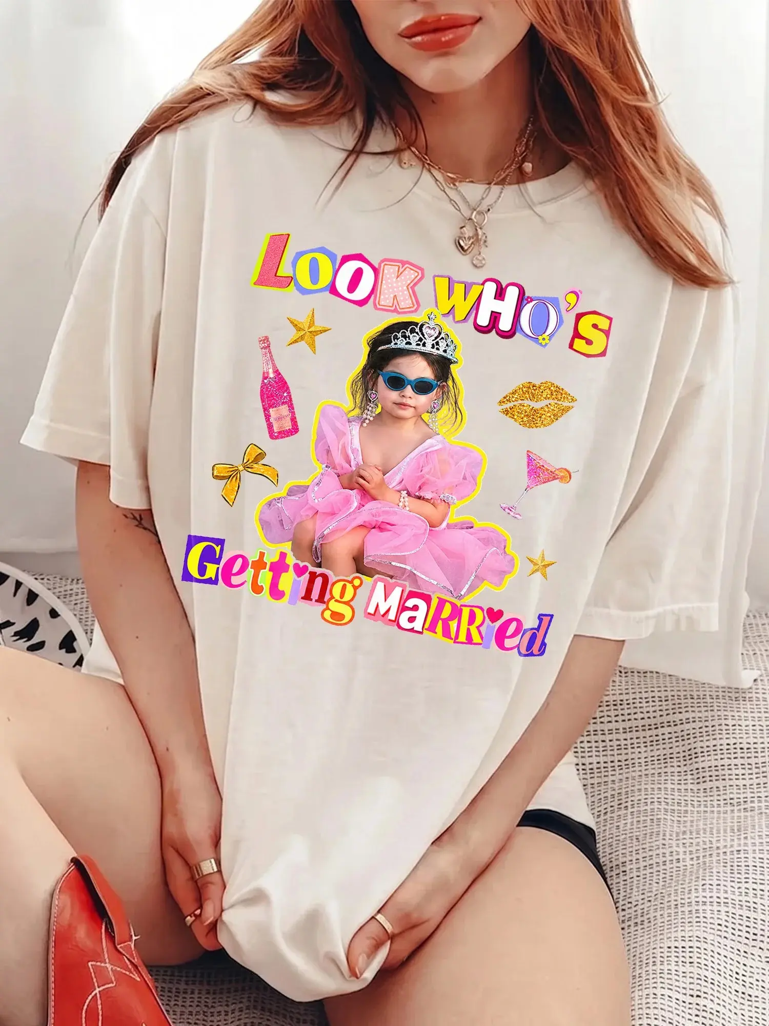 Look Who's Getting Married Custom Photo T-Shirt Funny Bachelorette Party Bride Gift