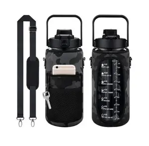 1L Portable Motivational Water Bottle w/ Pink Sleeve w/ Pockets f/ Cell Phone Drink Drinkware Lid Lightweight Plastic Classic Tumbler Mug Cup Bottled