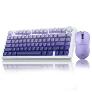 AULA Wireless Keyboard and Mouse Combo, F75 Pro Wireless Mechanical Keyboard,75 percent Gasket Hot Swappable Custom Keyboard+SC580X Wireless Gaming Mouse Light Purple office computer backlit creamy keyboard gaming accessory wireless mouse keyboard Set