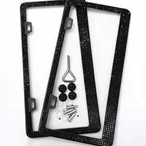 Set of 2 black bling license plate frames with hardware.