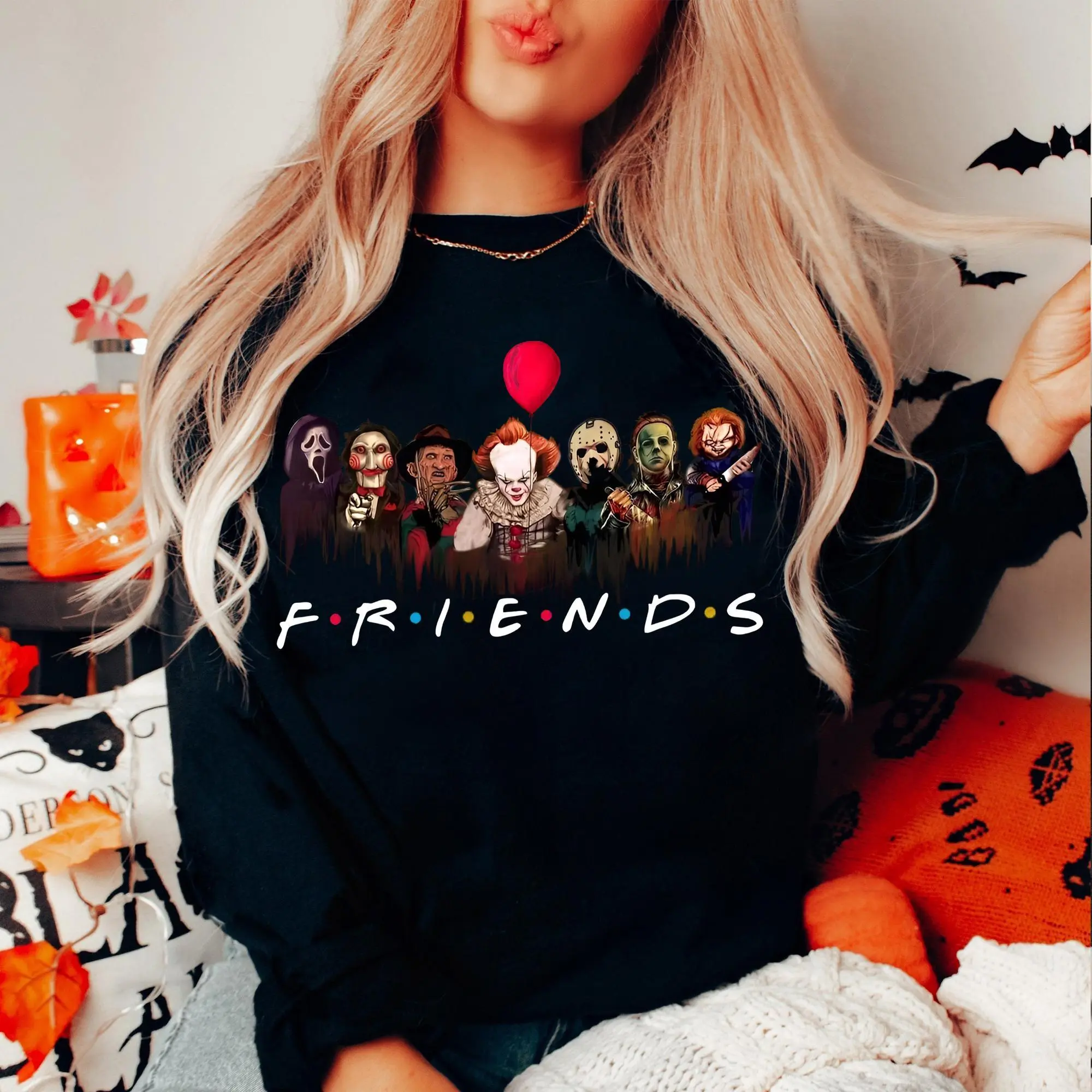 Horro Moives Friends Shirt Sweater Hoodie, Halloween Characters Shirt, Scary Movie Sweatshirt Sweatshirt, Hoodie, Comfort