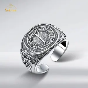 Sebina Viking Rune Symbol S925 Silver Ring Norse Pagan Retro Sterling Silver Jewelry Mysterious Viking Runes Fehu (ᚠ) Viking Gifts For Men & Women [size: #8]