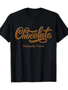Black Short Sleeve Tee with 'Chocolate' in Stylish Cursive and 'Naturally Sweet' in Bold Print| Eye-Catching Design for Chocolate Lovers, Comfortable Crew Neck, Perfect for Casual Outings or Relaxed Wear, All-Season, Regular Fit