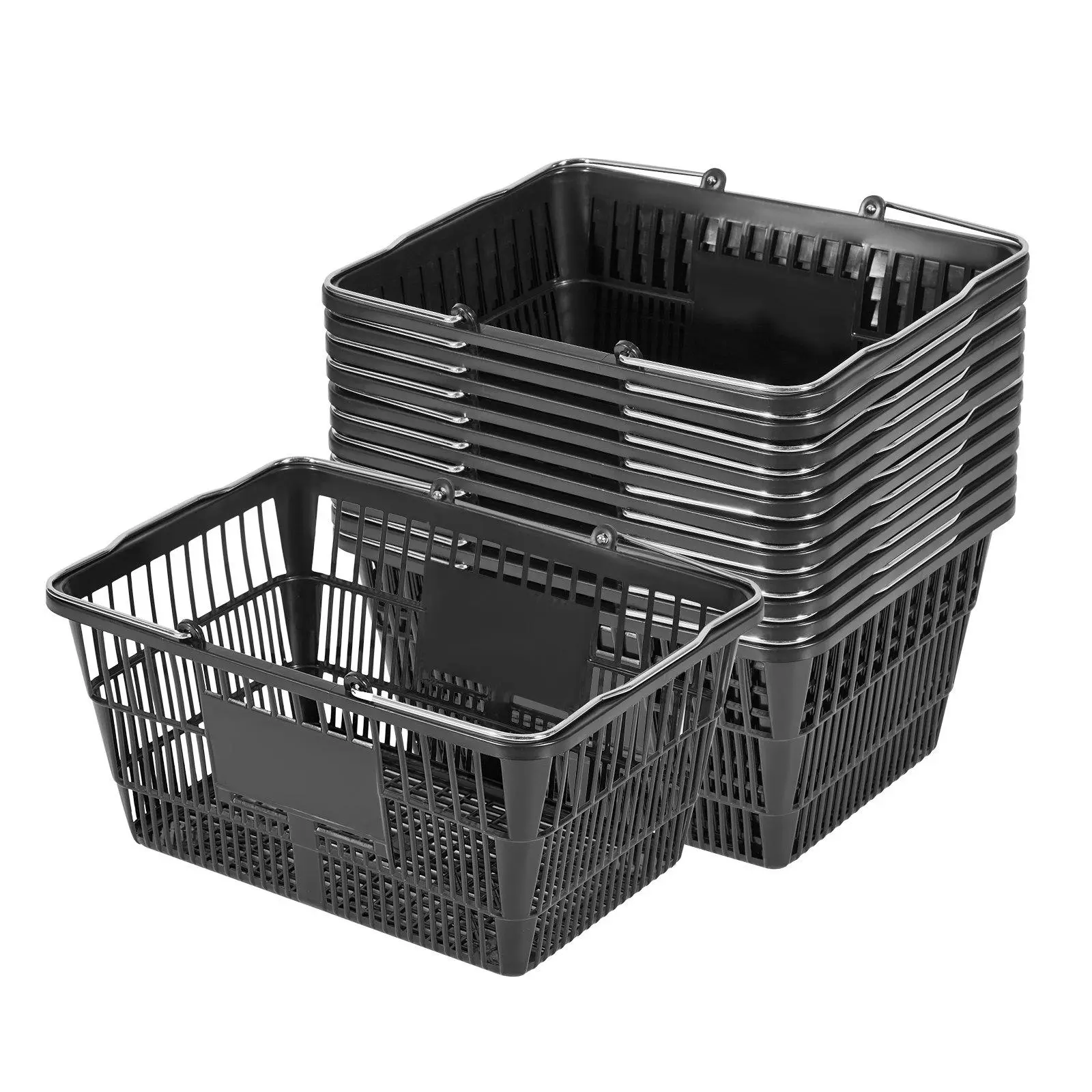 VEVOR 12-Piece Stackable PE Plastic Mesh Shopping Basket Set, 21L Dense Mesh Storage Organizer with Handles, 20 lbs Capacity, Portable for Home Use, Supermarket Retail, Stores