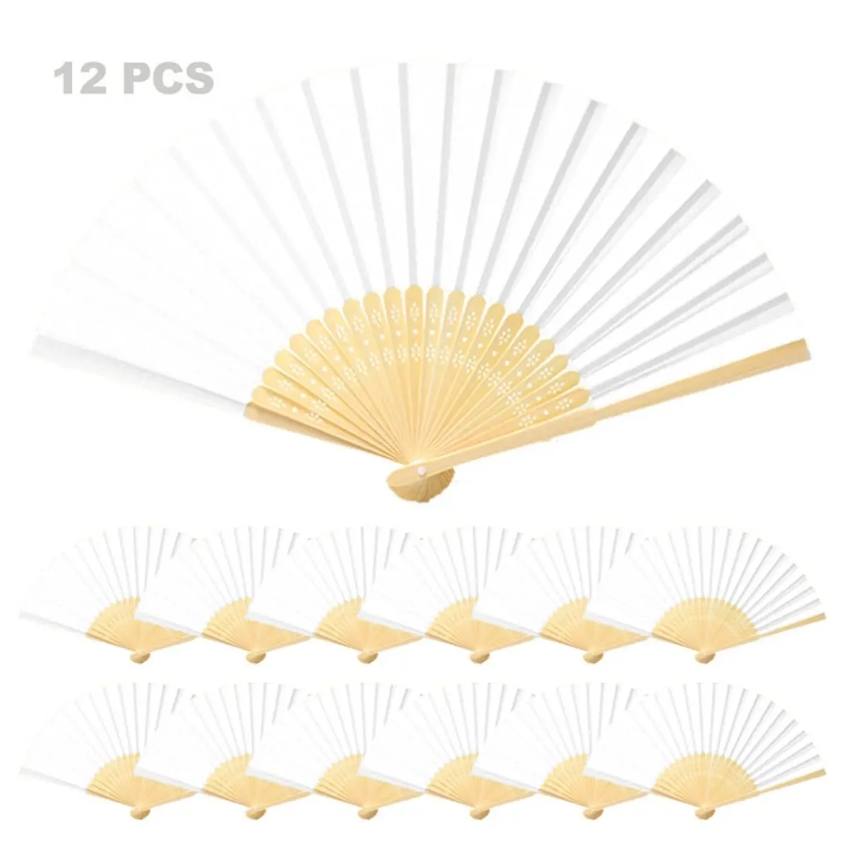 12pcs Paper Hand Fans, 8.3 Inch Foldable Handheld Fans for Wedding Favors, Party Decorations, Bridal Shower, Baby Shower, Summer Cooling, Decoration Fan