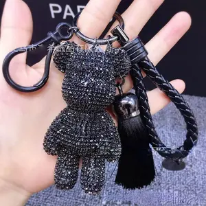 Handmade Rhinestone Gloomy Bear Keychain Sparkly Glamour Statement Accessory for Fashion Forward Women