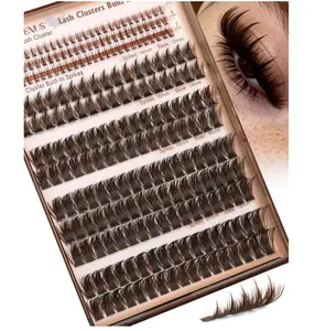 Brown Manga Lash Clusters With Spikes Wispy Cluster Eyelashes Extensions Fluffy Volume Anime Eyelash Clusters with Bottom Cluster Lashes Fairy Individual Lash Extension (D Curve 12-18mm 213 pieces)