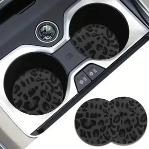 2 Piece Car Coaster Cup Holder Mats Absorbent Leopard Print Auto Drink Holders Interior Universal Accessories Decor for Women& Men