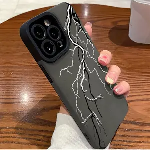 Black and white lightning prints Boujee Matte Leather Case for iPhone 16 Pro Max/15/11 - Shockproof Flex, Lens Armor ,  Anti-Slip Grip, Shock resistant and dirt resistant