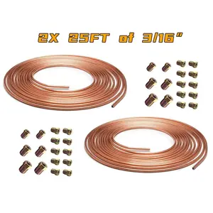 2x25FT Copper Nickel Brake Line Tubing Kit, 3/16" OD Corrosion Resistant, 32 Fittings Included, Easy to Bend & Flare, Ideal for Automotive Repair & DIY Truck Restoration
