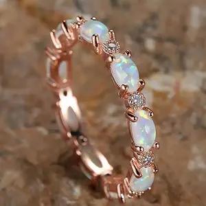 Eternity Ring Inlaid Opal In Egg Shape Engagement/ Wedding Ring High Quality Jewelry Perfect Gift For Your Love