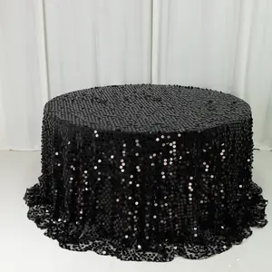 Sequin Round Tablecloth 132" Black - Big Payette Table Cover