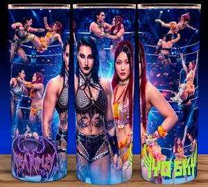 Rhea Ripley and Iyo Sky Wrestling Divas Cup Mug Tumbler 20oz Stainless Steel Tumbler with Slide Closure Lid, Reusable Plastic Straw, Handmade Design - Drinkware