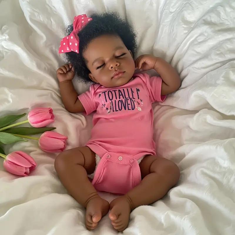 Reborn Baby Dolls Black Girl-20 Inch Realistic Newborn Baby Doll Weighted Soft Cloth Body Silicone Doll African American Baby Dolls Reborn Toddler Dolls Birthday Toy for Kids Age 3+ Asleep Fashion