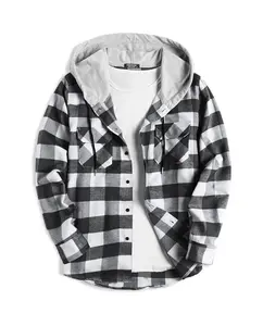 Men's Plaid Hoodie Flannel Shirt Jacket Long Sleeve Casual Fashion Button Shirts