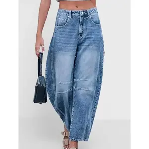 Women'S Barrel Jeans Wide Leg Barrel Denim Ankle Pants Y2k Baggy Retro Style Boyfriend Jeans