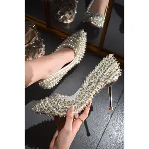 Katine  Luxe Pearl Crystal Stiletto Heel - White