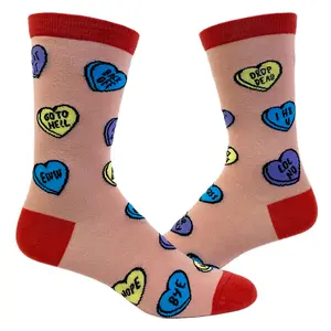 Women's Offensive Candy Heart Socks Funny Valentines Day Insult Graphic Novelty Footwear Funny Graphic Socks Comfortable Fitted Spandex Cotton