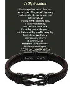 Graduation Gift for Grandson, Cool Infinity Symbol Leather Bracelet, Perfect for Birthday, Christmas, Anniversary, Valentine's Day, Men's Gifts