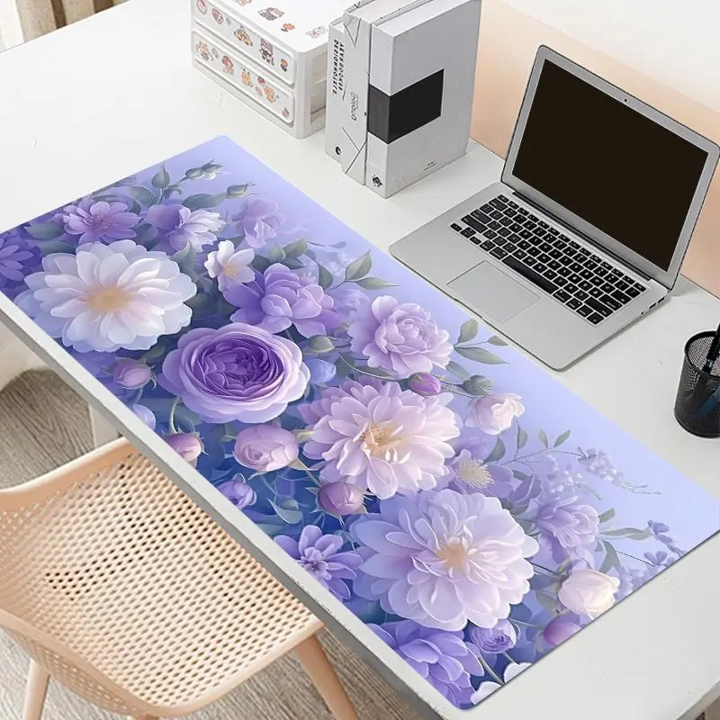 Floral Pattern Mouse And Keyboard Pad , 1 Count Large Gaming Mouse Pad, Office Desk Accessories, Non-slip Rubber Base Stitched Edge Desk Pad for Laptop Desktop