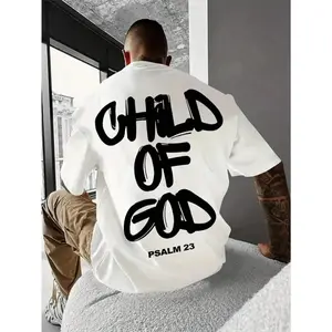Mens Oversized Streetwear Graphic Tee Child Of God Psalm 23 Faith Inspired Short Sleeve Crewneck T Shirt for Church Sunday Worship Casual Summer Outfit
