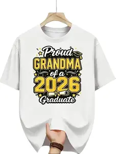 Women's 2026 Graduate Proud Grandma Vintage Printed Cotton Short-Sleeve Oversized Crew Neck Commemorative T-Shirt, Casual Women's Clothes Top (Round Neck Tshirt) summerwins