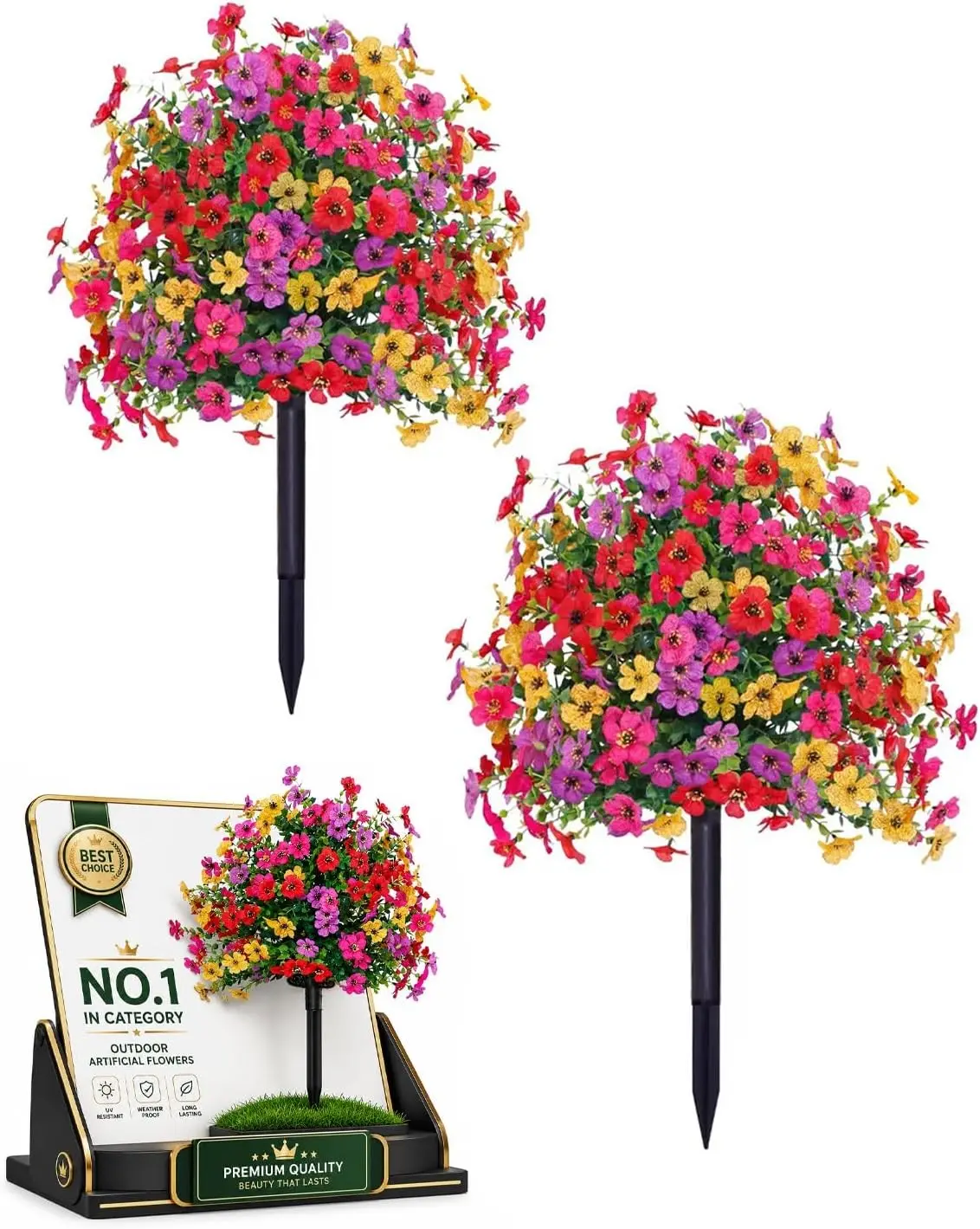 2PCS Lightweight Fall Artificial Flower Bouquet for Halloween - Realistic Plastic Violet Bouquet with Eucalyptus Leaves & Boxwood Greenery, UV Resistant Colorful Fake Flowers for Outdoor, Garden, Porch and Patio Decor