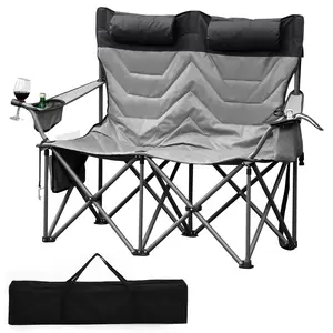 GAOMON Heavy Duty Oversized Camping Chair for 2 Person – 700 LB Capacity Folding Outdoor Chair with Cooler Pouch, Quad Lumbar Support & Cup Holder for Adults