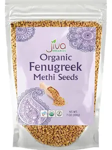 Jiva Organic Fenugreek Seeds 7 Ounce – Non-GMO, Gluten Free, All Natural Fenugreek Spice – Organic Fenugreek Seeds for Hair Growth, Cooking & Sprouting - Methi Seeds for Methi Dana Water - Raw & Natural